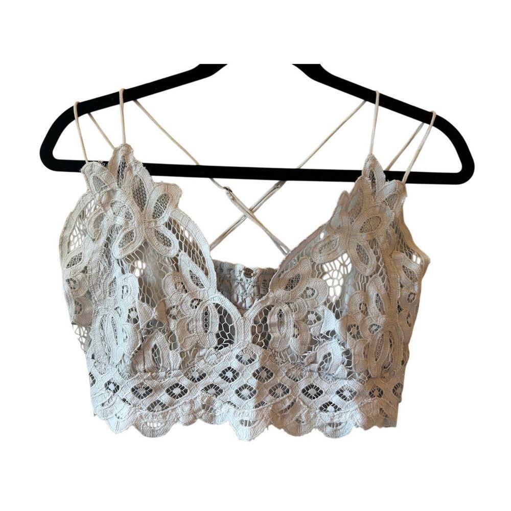 Free People One Adele Eyelet lace Bralette light gray sz Medium boho festival la